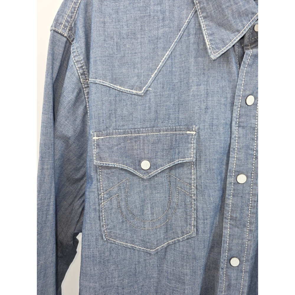 True Religion Denim Western Button-Up Shirt Men's 2XL Blue Long Sleeve - Picture 2 of 9
